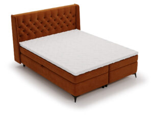 Miniaturka 24 - Ceglaste łóżko tapicerowane kontynentalne z pikowanym zagłówkiem