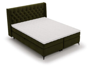 Miniaturka 22 - Łóżko kontynentalne oliwkowe z eleganckim pikowanym zagłówkiem