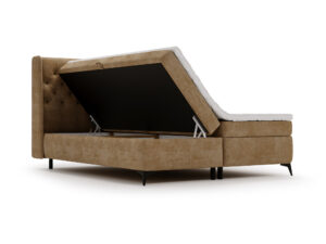 Miniaturka 31 - Karmelowe łóżko tapicerowane z otwartym pojemnikiem na pościel