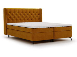 Miniaturka 17 - Łóżko kontynentalne musztardowe z eleganckim pikowanym zagłówkiem