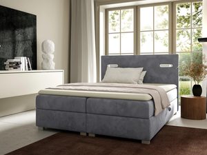 Miniaturka 7 - Łóżko tapicerowane w jasnoszarym kolorze z prostym zagłówkiem