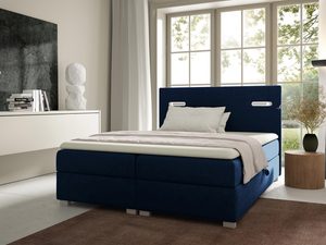 Miniaturka 3 - Łóżko tapicerowane w granatowym kolorze z prostym zagłówkiem