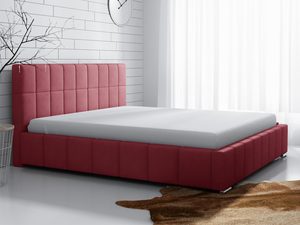 Miniaturka 2 - Czerwone łóżko sypialniane z wysokim pikowanym zagłówkiem