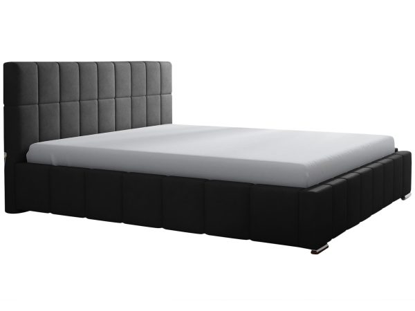 Klasyczne łóżko czarne z prostą ramą i tapicerowanym zagłówkiem