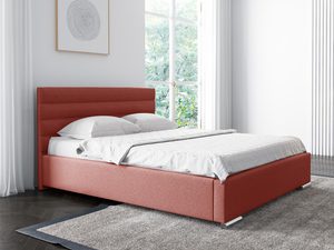 Miniaturka 6 - Czerwone łóżko z wysoką podstawą w aranżacji sypialnianej