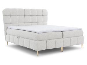 Miniaturka 1 - Szare łóżko tapicerowane z pikowanym zagłówkiem i złotymi nogami – stylowe łóżko z wyrazistym pikowaniem, idealne do nowoczesnych sypialni.