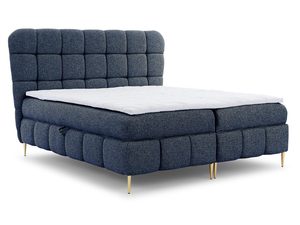 Miniaturka 3 - Granatowe łóżko tapicerowane z pikowanym zagłówkiem i złotymi nogami – nowoczesne łóżko o głębokim kolorze, idealne do luksusowych wnętrz.