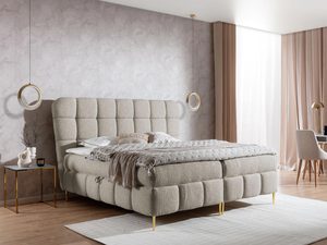 Miniaturka 13 - Beżowe łóżko tapicerowane z pikowanym zagłówkiem i złotymi nogami – eleganckie łóżko z miękkim wykończeniem, idealne do klasycznych wnętrz.