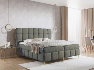 Miniaturka 15 - Szare łóżko tapicerowane z pikowanym zagłówkiem i złotymi nogami – minimalistyczne łóżko o neutralnym wykończeniu, idealne do nowoczesnych wnętrz.