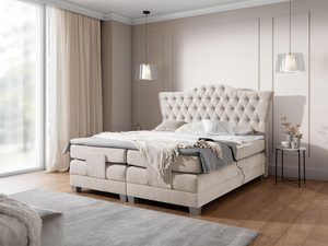 Miniaturka 3 - Beżowe łóżko kontynentalne z pikowanym zagłówkiem – nowoczesne łóżko w klasycznym, szarym odcieniu z miękkim, pikowanym zagłówkiem.