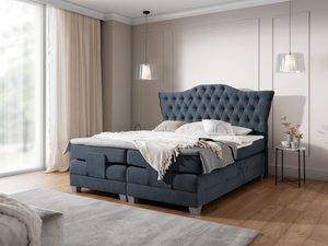 Miniaturka 6 - Granatowe łóżko kontynentalne z pikowanym zagłówkiem- stylowe łóżko w wyrazistym, granatowym kolorze z eleganckim wykończeniem.