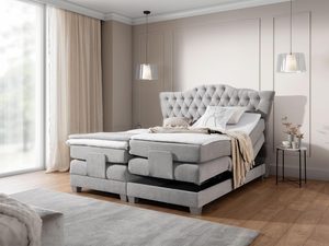 Miniaturka 8 - Jasnoszare łóżko kontynentalne z pikowanym zagłówkiem – luksusowe łóżko w intensywnym, granatowym kolorze z eleganckim wykończeniem.