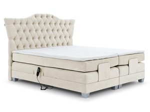 Miniaturka 10 - Jasnobeżowe łóżko kontynentalne z pikowanym zagłówkiem – stylowe łóżko w głębokim odcieniu szarości z klasycznym wykończeniem.