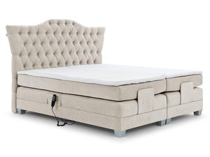 Miniaturka 11 - Beżowe łóżko kontynentalne z pikowanym zagłówkiem – eleganckie łóżko w jasnym odcieniu beżu z miękkim, pikowanym zagłówkiem.