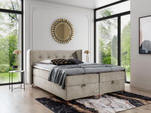 Miniaturka 5 - Beżowe łóżko tapicerowane z pikowanym zagłówkiem i schowkiem – klasyczne łóżko z miękkim pikowaniem, idealne do eleganckich wnętrz.