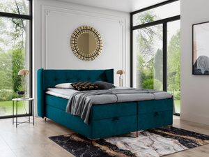 Miniaturka 4 - Nowoczesne łóżko tapicerowane w szmaragdowym kolorze z pikowaną ramą
