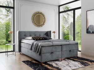 Miniaturka 10 - Jasnoszare łóżko tapicerowane z prostym zagłówkiem i pikowaniem – eleganckie łóżko w stonowanym, jasnym odcieniu z ozdobnym wykończeniem.