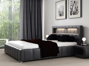 Miniaturka 5 - Grafitowe łóżko z ozdobnymi przeżyciami światłem LED