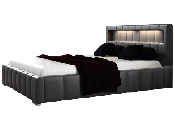 Grafitowe łóżko z ozdobnymi przeżyciami światłem LED