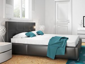 Miniaturka 3 - Czarna tapicerka z turkusową narzutą – łóżko z przeszyciem