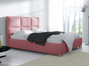 Miniaturka 5 - Różowe łóżko z przeszyciem i tapicerowanym zagłówkiem w stylu soft glam