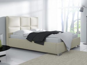 Miniaturka 7 - Kremowe łóżko z miękkim zagłówkiem i przeszyciami w stylu klasycznym