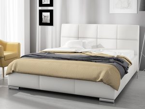 Miniaturka 5 - Białe łóżko sypialniane z wysokim wezgłowiem i pikowaną narzutą