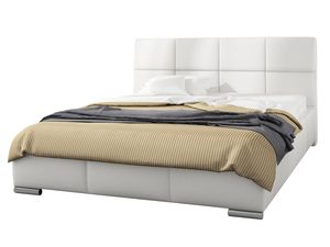 Miniaturka 1 - Białe łóżko sypialniane z wysokim wezgłowiem i pikowaną narzutą