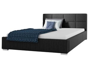 Miniaturka 3 - Czarne łóżko z tapicerowanym wezgłowiem i ciemną narzutą