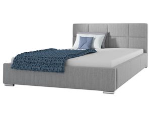 Miniaturka 5 - Jasnoszare łóżko z wysokim zagłówkiem i stylową narzutą