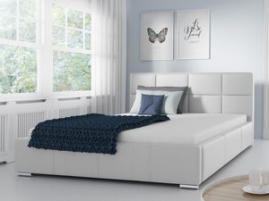 Miniaturka 12 - Białe łóżko z pikowanym zagłówkiem i modną narzutą