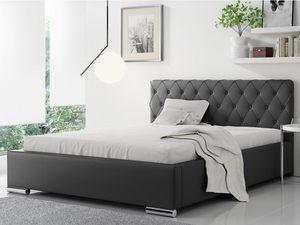 Miniaturka 4 - Grafitowe łóżko tapicerowane z prostym pikowaniem i drewnianą podłogą