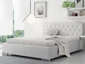 Miniaturka 1 - Białe łóżko z pikowanym zagłówkiem do nowoczesnej, jasnej sypialni