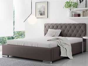 Miniaturka 3 - Szare łóżko tapicerowane z ozdobnym zagłówkiem i metalowymi nogami