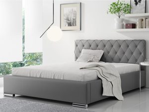 Miniaturka 2 - Szare łóżko sypialniane z welurowym zagłówkiem i eleganckim wykończeniem