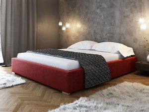 Miniaturka 3 - Czerwone łóżko tapicerowane z gładkim zagłówkiem w nowoczesnej sypialni