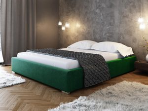 Miniaturka 4 - Zielone łóżko w stylu nowoczesnym z miękkim wezgłowiem i tapicerowaną ramą