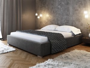 Miniaturka 5 - Szare łóżko tapicerowane w stylu minimalistycznym z jasną pościelą