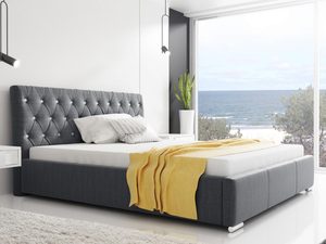 Miniaturka 3 - Grafitowe łóżko do sypialni z żółtym dodatkiem i subtelnym światłem
