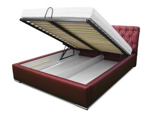Miniaturka 1 - Czerwone łóżko z pojemnikiem i wysokim zagłówkiem w stylu glamour
