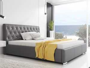 Miniaturka 9 - Szare łóżko sypialniane z pikowanym zagłówkiem i dekoracyjnym pledem