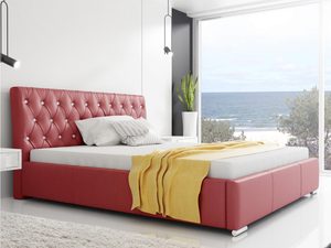 Miniaturka 10 - Nowoczesne łóżko tapicerowane z funkcją przechowywania w kolorze czerwonym.