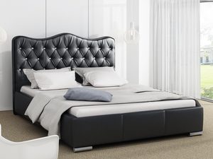 Miniaturka 11 - Tapicerowane łóżko sypialniane z wysokim zagłówkiem i lamówką w kolorze czarnym