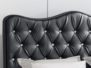 Miniaturka 10 - Czarny pikowany zagłówek łóżka z guzikami w stylu glamour