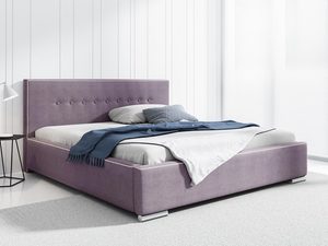 Miniaturka 2 - Fioletowe łóżko tapicerowane z miękkim obiciem i niskimi nogami