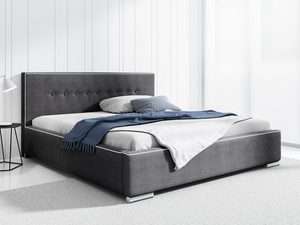Miniaturka 5 - Ciemnoszare łóżko tapicerowane z wyraźnym bokiem i stylowym zagłówkiem