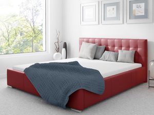 Miniaturka 7 - Łóżko tapicerowane w kolorze czerwonym z prostym zagłówkiem – stylowe łóżko do sypialni, które wprowadza harmonię do wnętrza.