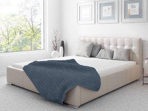 Miniaturka 9 - Łóżko tapicerowane w kolorze beżowym z prostym zagłówkiem – luksusowe łóżko do sypialni, które nadaje wnętrzu elegancji.