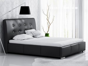 Miniaturka 3 - Czarne łóżko kontynentalne z pikowanym zagłówkiem – stylowe łóżko w głębokim czarnym odcieniu z eleganckim wykończeniem.