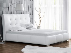 Miniaturka 2 - Białe łóżko kontynentalne z pikowanym zagłówkiem – klasyczne łóżko w jasnym, białym odcieniu z miękkim, pikowanym zagłówkiem.